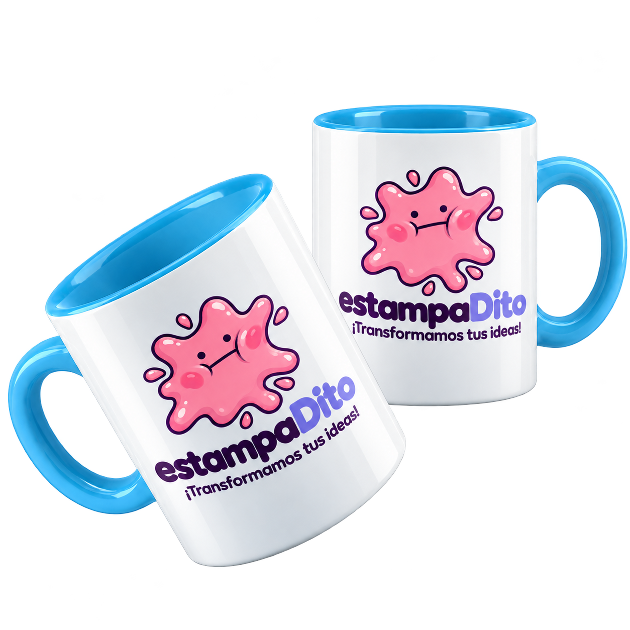 Taza blanca personalizada con inicial M decorada con formas botánicas y el nombre Mateo
